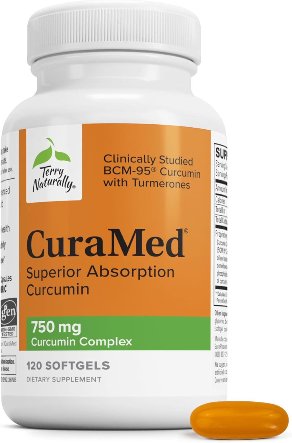 Terry Naturally CuraMed 750mg – High-Potency Curcumin, 120 Softgels