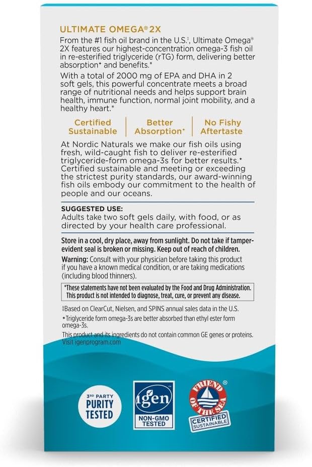 Nordic Naturals Ultimate Omega 2X – High-Potency Fish Oil, 120 Softgels