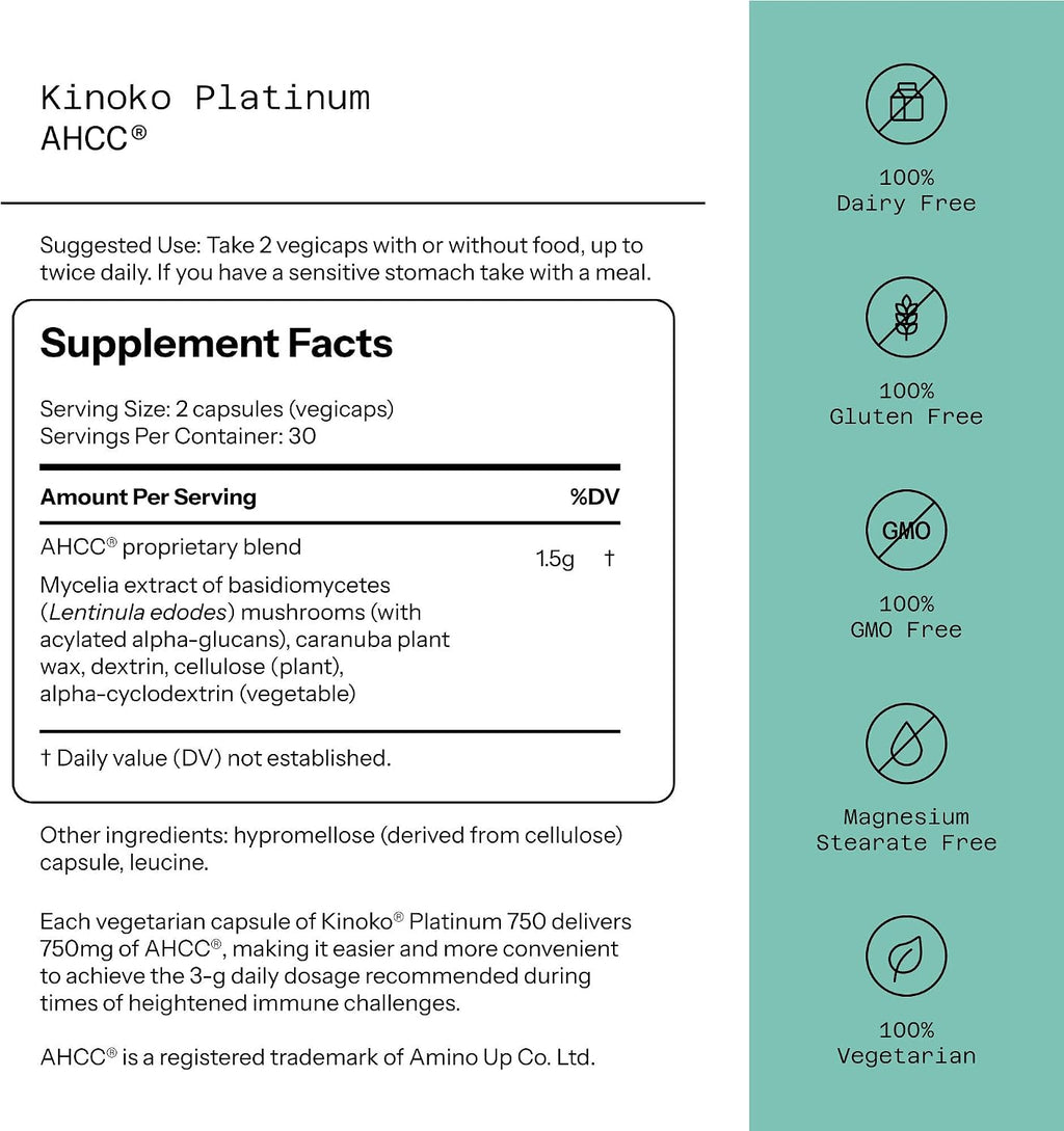 Quality of Life Kinoko Platinum AHCC – Immune Support, 60 Capsules