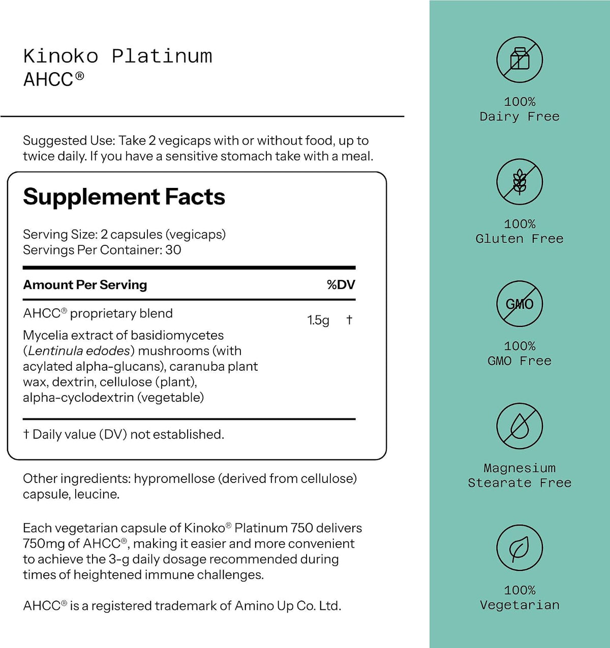 Quality of Life Kinoko Platinum AHCC – Immune Support, 60 Capsules