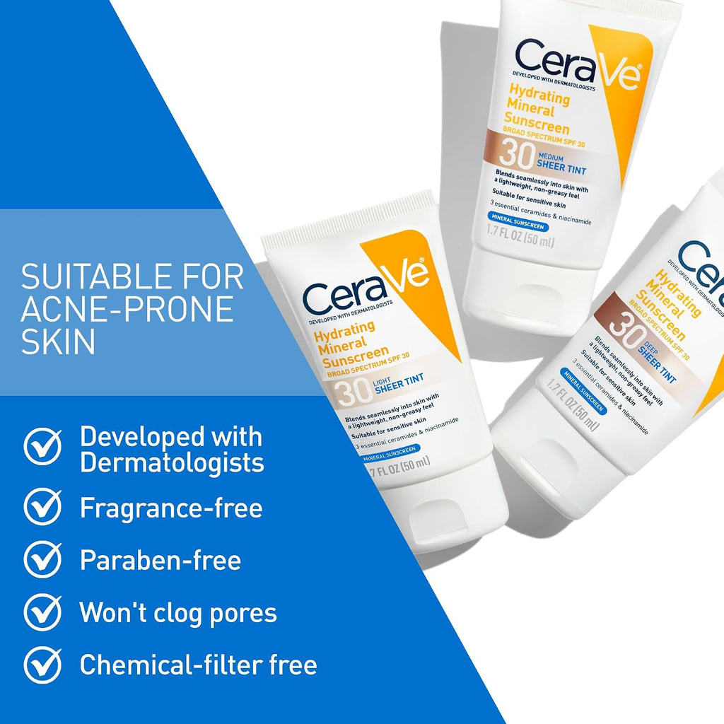 CeraVe Hydrating Mineral Sunscreen SPF 30, Face, Untinted