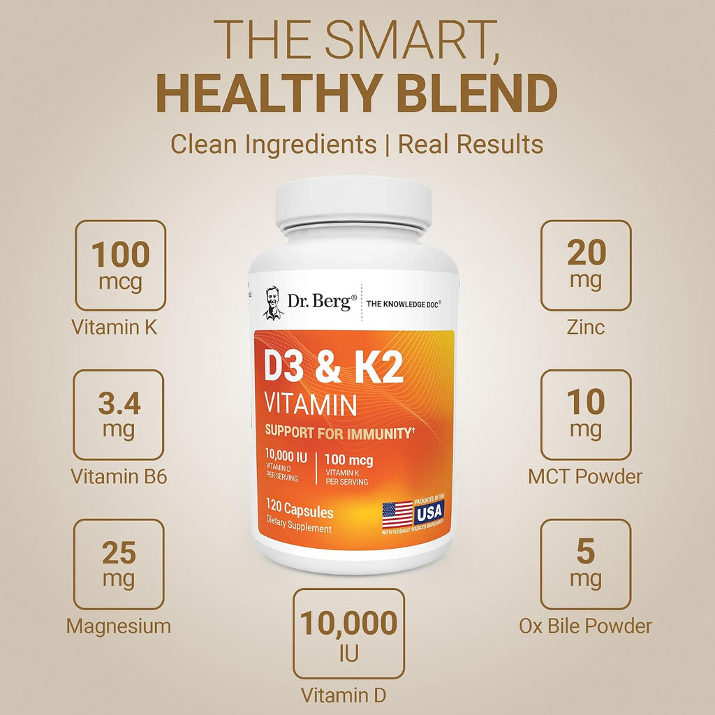 Dr. Berg Maximum Strength 7-in-1 Vitamin D3 K2 10,000 IU – 120 Capsules