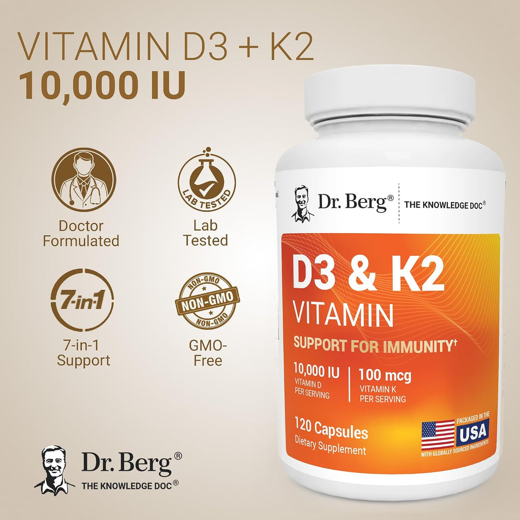 Dr. Berg Maximum Strength 7-in-1 Vitamin D3 K2 10,000 IU – 120 Capsules