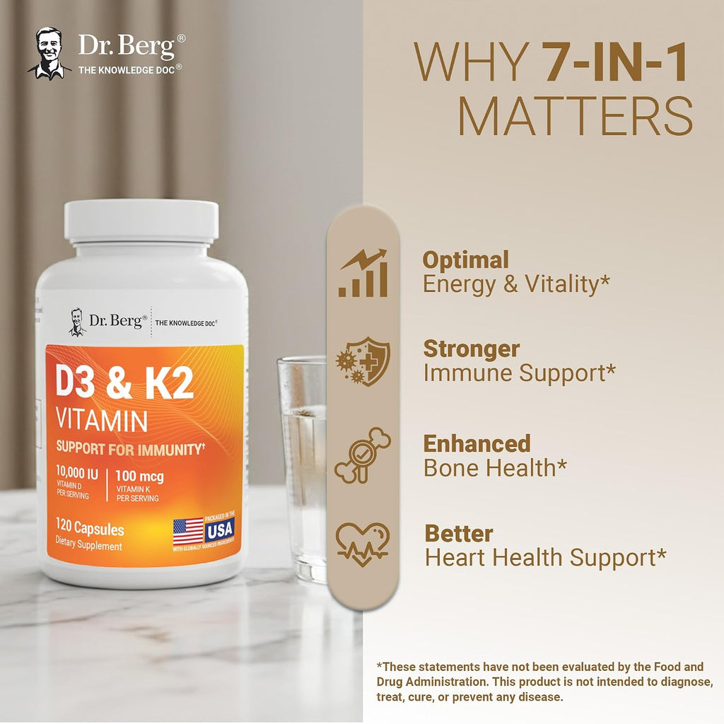 Dr. Berg Maximum Strength 7-in-1 Vitamin D3 K2 10,000 IU – 120 Capsules