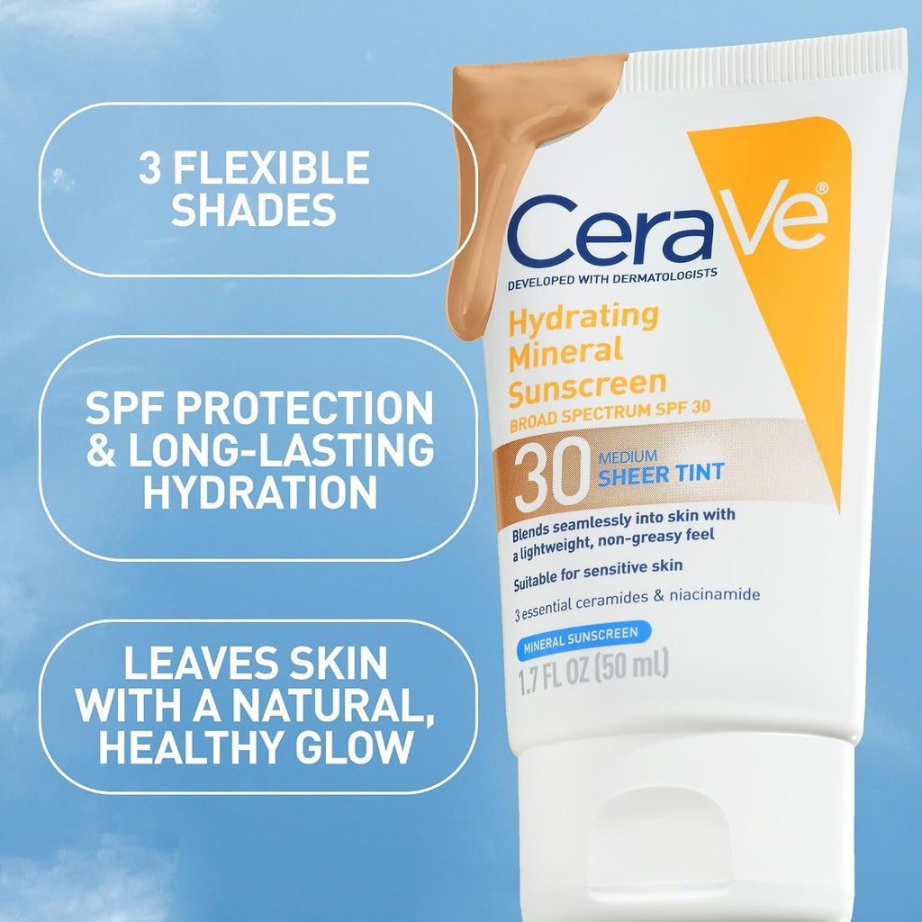 CeraVe Hydrating Mineral Sunscreen SPF 30, Face, Untinted