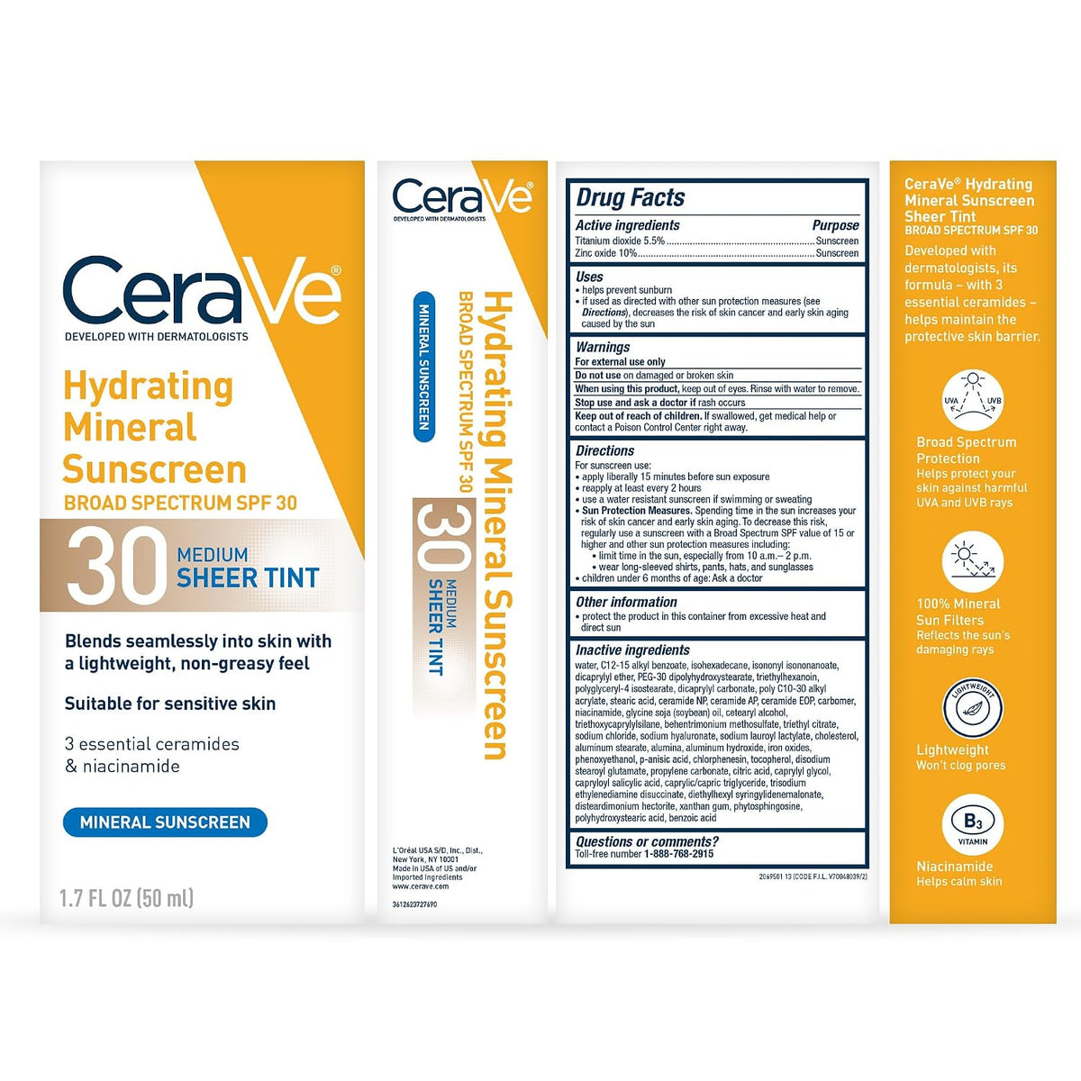 CeraVe Hydrating Mineral Sunscreen SPF 30, Face, Untinted
