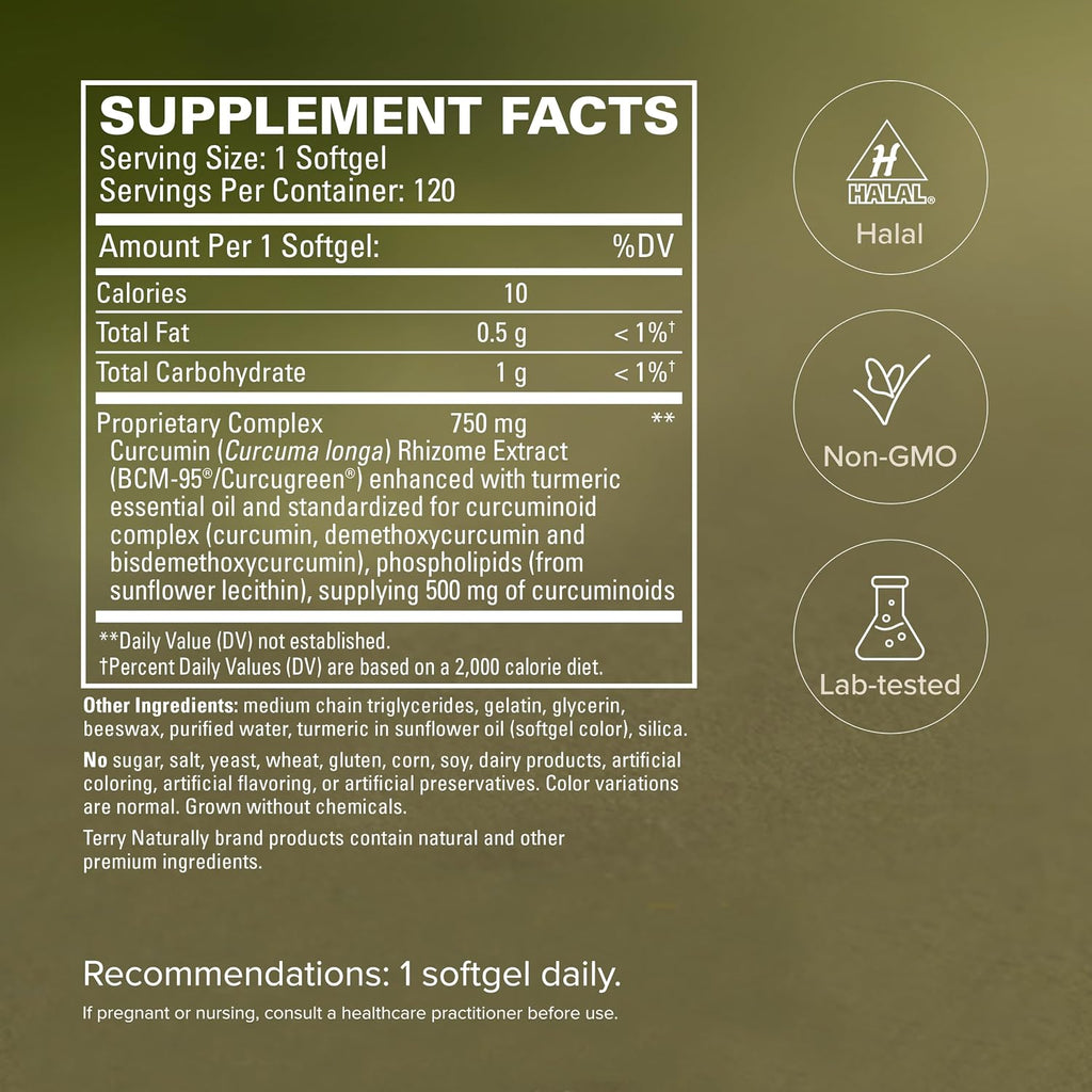 Terry Naturally CuraMed 750mg – High-Potency Curcumin, 120 Softgels