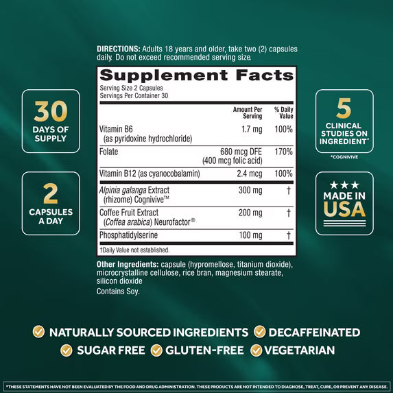 NEURIVA Ultra Decaffeinated Nootropic Brain Supplement – 60 Capsules